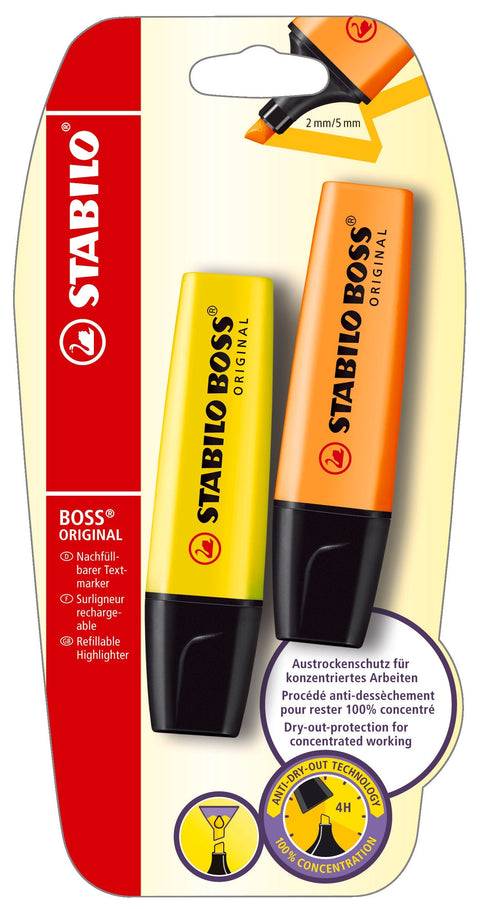 Marcadores Fluorescentes Amarelo e Laranja Stabilo Boss
