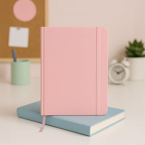 Caderno Agrafado A5 Capa Dura Com Elástico Pautado Pastel