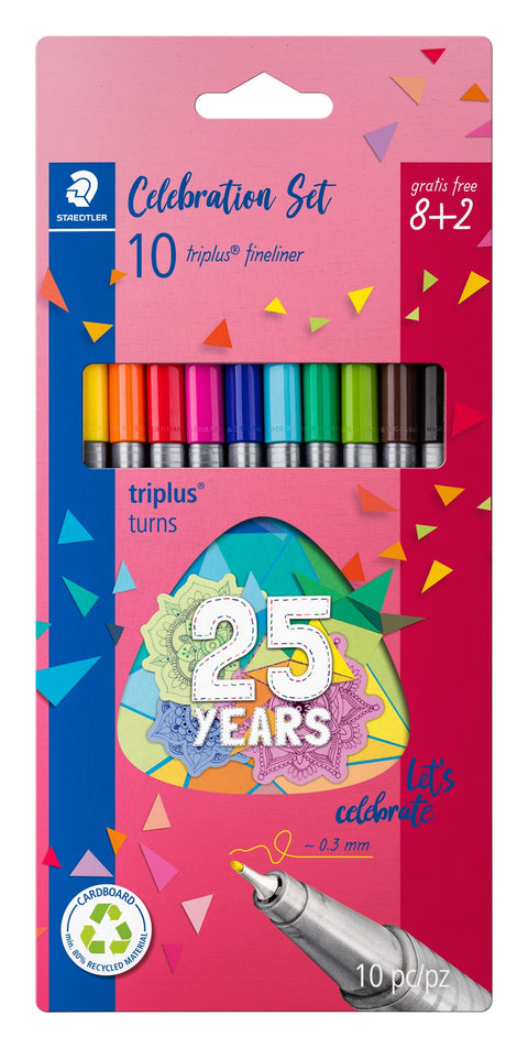 Marcador Escrita Fineliner Triplus 10 unidades 25 Anos Staedtler