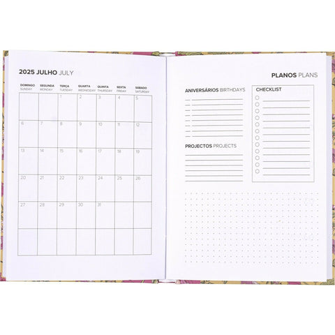 Agenda A6 2025 Semanal Capa Dura Botanic Note! (artigo sortido)