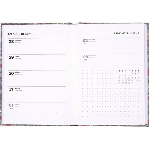 Agenda A6 2025 Semanal Capa Dura Botanic Note! (artigo sortido)