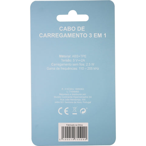 Cabo De Carregamento 3 Em 1 Aqua Sky