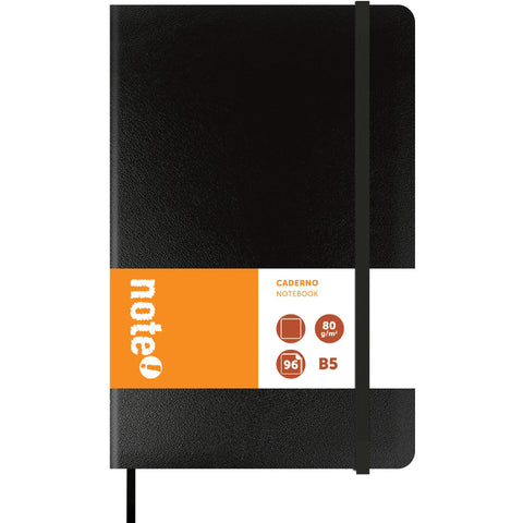 Caderno Agrafado B5 Capa dura com Elástico Liso Preto Note!