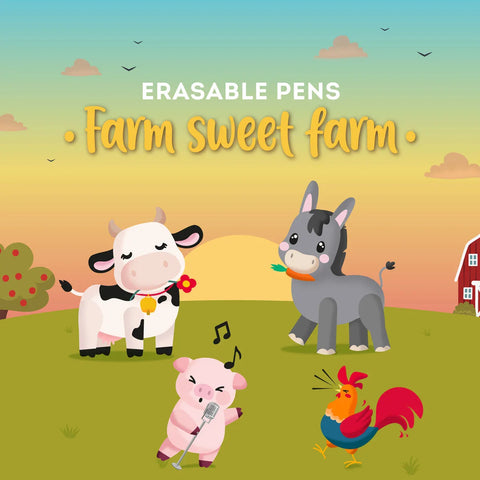 Conjunto de 4 Canetas de Apagar - Farm Sweet Farm