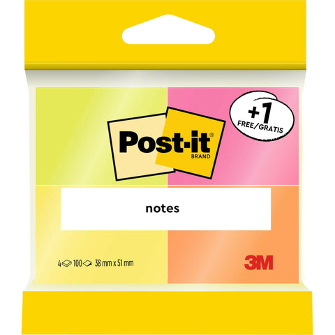 Bloco de Notas Aderentes Neon 38x51 4 Unidades Post It