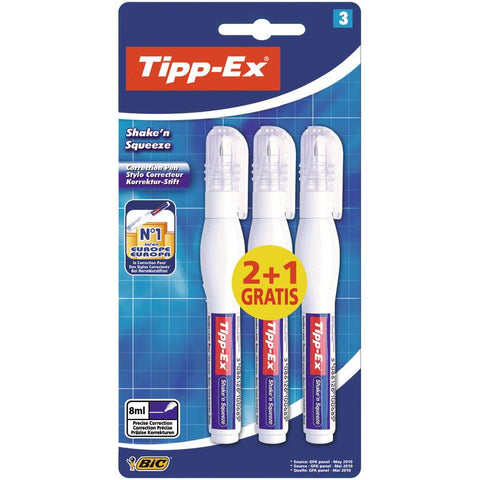 Caneta Corretora Shake'n Squeeze 8ml 3 Unidades Tipp-Ex