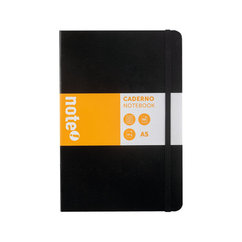 Caderno Agrafado A5 Capa Dura Preta com Elástico Pautado Note!
