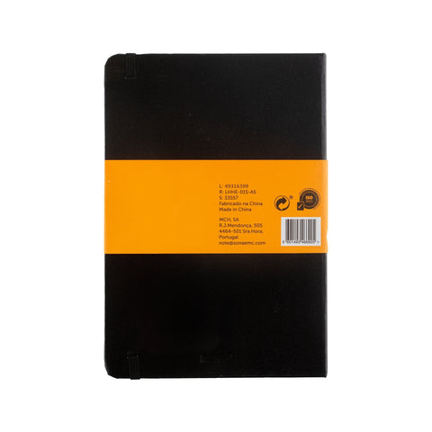 Caderno Agrafado A5 Capa Dura Preta com Elástico Quadriculado Note!