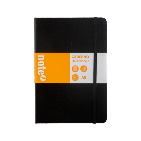 Caderno Agrafado A5 Capa Dura Preta com Elástico Quadriculado Note!