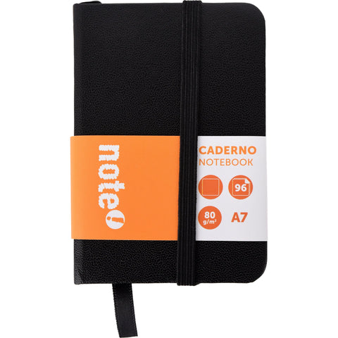 Caderno Agrafado A7 Capa Dura Preta com Elástico Liso Note!