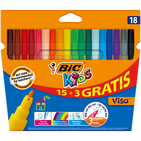 Marcadores de Colorir Visa Kids 18 Unidades Bic