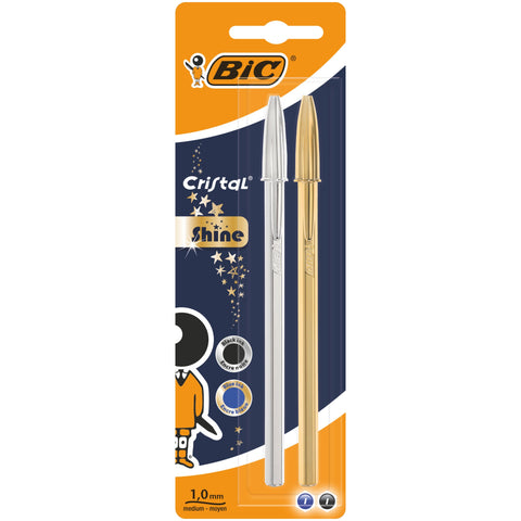Esferográfica Cristal Shine Dourada e Prateada Bic