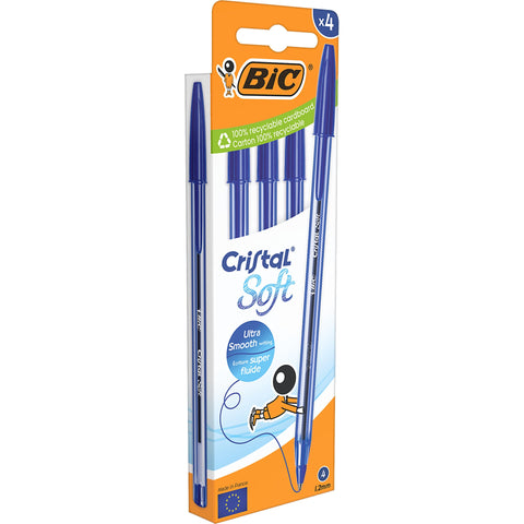 Esferográfica Cristal Soft Tinta Azul 4 Unidades Bic