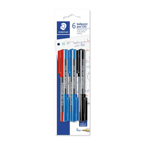 Esferográfica Stick 430 Azul, Preta e Vermelha 6 Unidades Staedtler