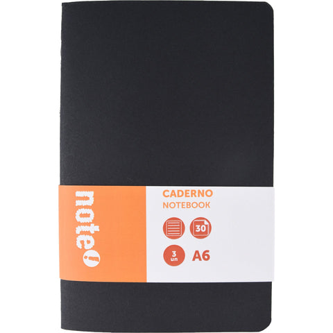 Caderno Agrafado A6 Capa Preta Pautado 3 Unidades Note!