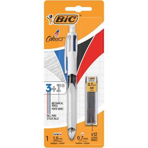 Esferográfica 4 Colours com 3 Cores e Lapiseira 0,7mm com Minas HB Bic
