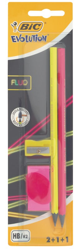 Conjunto 2 Lápis Grafite Fluo + Afia + Borracha Bic