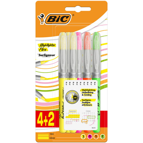 Sublinhadores Flex Fluorescente Neon 6 Unidades Bic