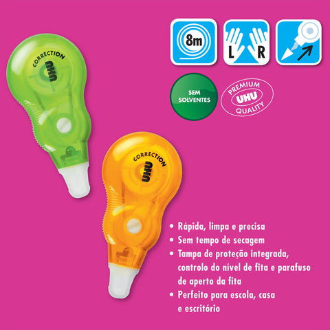 Fita Corretora Micro Roller 5mmx8m 2 Unidades (várias opções) UHU