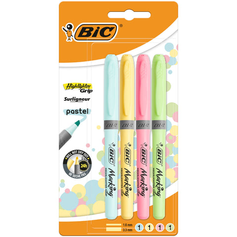 Sublinhadores Grip Fluorescente Pastel 4 Unidades Bic