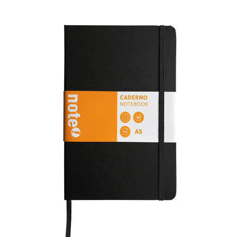 Caderno Agrafado A5 Capa Dura Preta com Elástico Pontilhado Note!