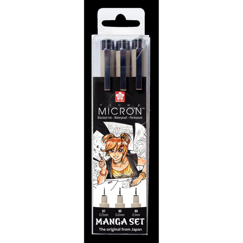 Conjunto de 3 Marcadores Pretos Pigma Micron Manga