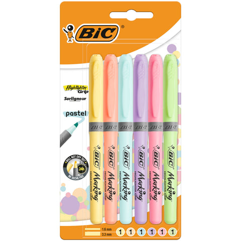 Sublinhadores Grip Fluorescente Pastel 6 Unidades Bic