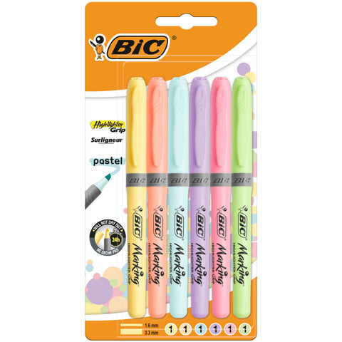 Sublinhadores Grip Fluorescente Pastel 6 Unidades Bic