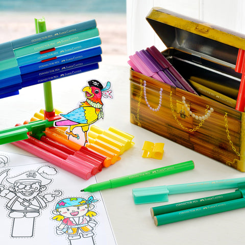 Caixa Tesouro com 33 Marcadores Connector+10 Clips Faber-Castell