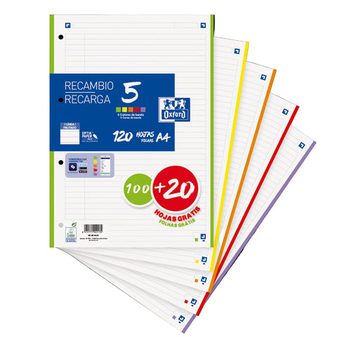 Recarga Papel A4 Pautado com Cor nas Margens Oxford