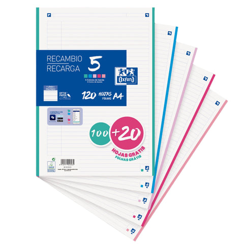 Recarga Papel A4 Pautado com Cor Pastel nas Margens Oxford