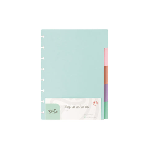 Separadores A5 para Caderno Smart com 5 Divisórias Pastel Talia