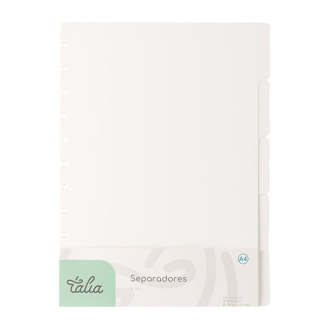 Separadores para Caderno Smart A4 Brancos 5 Divisórias Talia