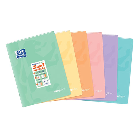 Caderno Agrafado A4 Pautado Easybook 3 em 1 Pastel Oxford