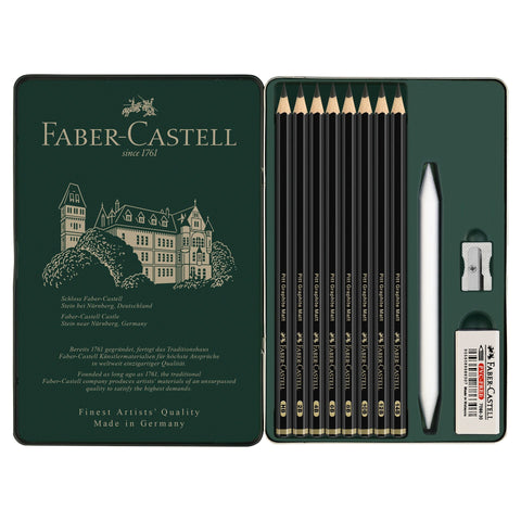 Pack 8 Lápis Grafite Pitt Matt, Esfuminho, Borracha e Afia com Caixa Metal Faber-Castell