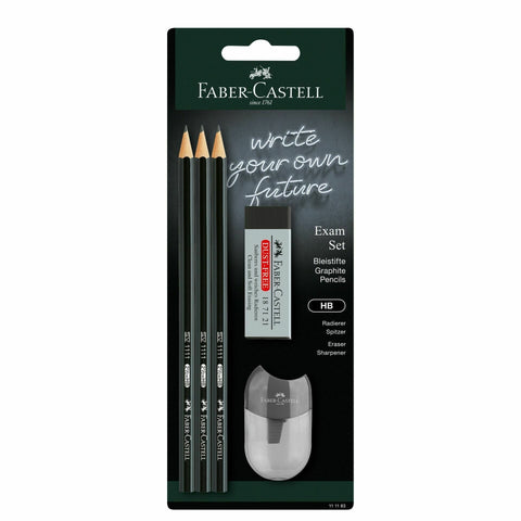 Conjunto 3 Lápis Grafite HB + Borracha + Afia Preto Faber Castell