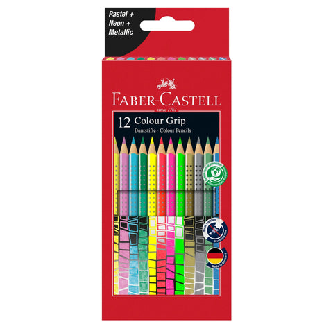 Lápis Cor Grip Pastel/Neon/Metal 12 unidades Faber-Castell