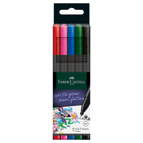 Marcador Grip Finepen Cores Básicas 5 unidades Faber-Castell