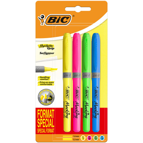 Sublinhadores Grip Fluorescente Neon  4 unidades Bic