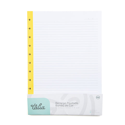 Recarga Papel para Caderno Smart A4 Pautado 90gr com Barra Colorida Talia