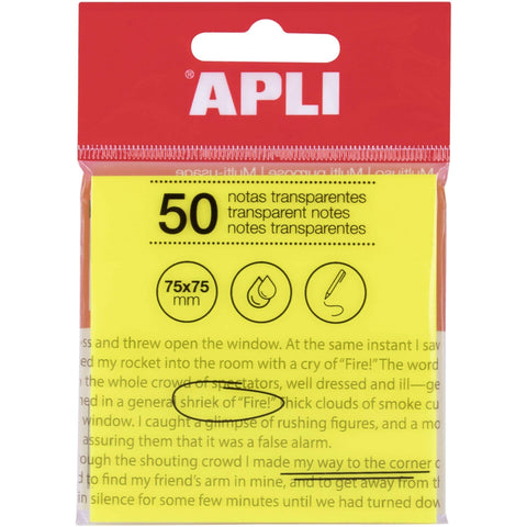 Bloco Notas Aderente Transparente Amarelo 75X75Mm Apli