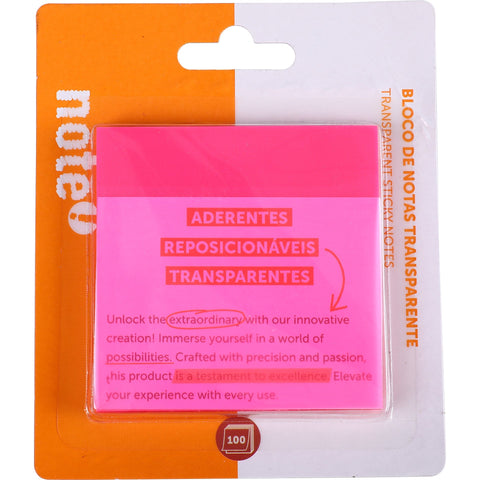 Bloco de Notas Aderentes Transparentes Rosa 75x75mm Note!