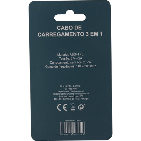 Cabo de Carregamento 3 em 1 Azul Fusion