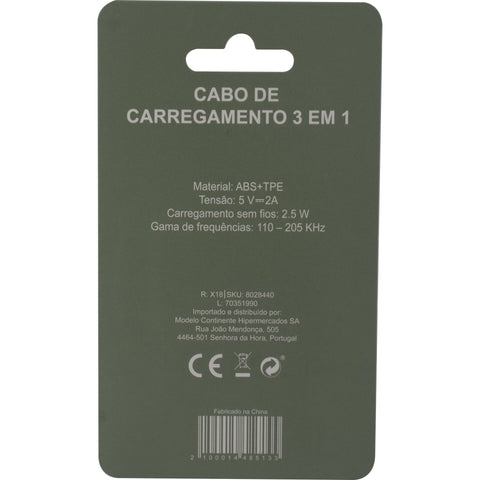 Cabo De Carregamento 3 Em 1 Verde Fusion