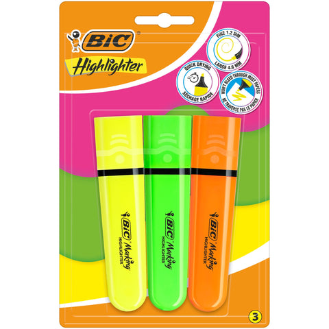 Marcador Fluor Flat Sortido Neon 3 Unidades Bic