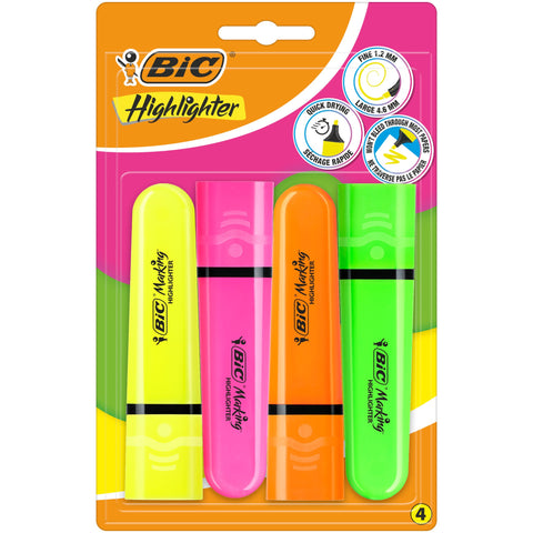 Sublinhadores Flat Fluorescentes Neon 4 Unidades Bic
