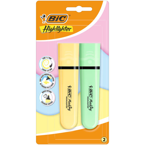 Marcador Fluor Flat Sortido Pastel 2 Unidades Bic