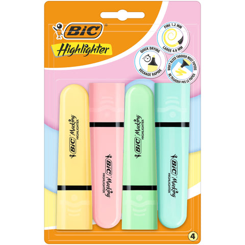 Sublinhadores Flat Fluorescentes Pastel 4 Unidades Bic