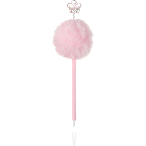 Esferográfica Peluche Preta Pompom Flor