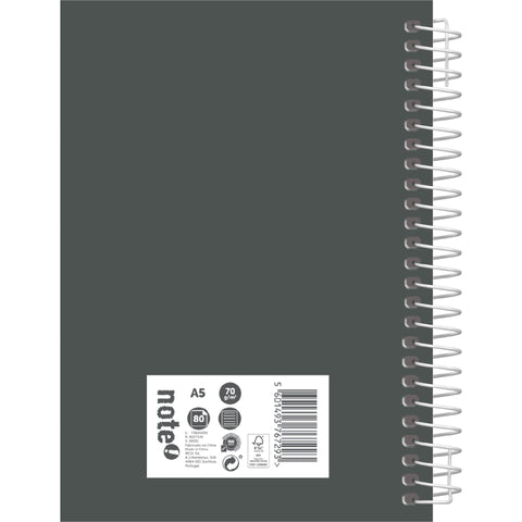 Caderno Espiral A5 Capa Dura Cinzenta Pautado Note!